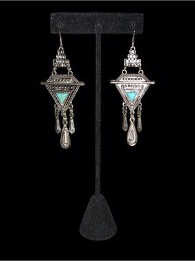 Tribal Triangle Drop Earrings with Turquoise Accent